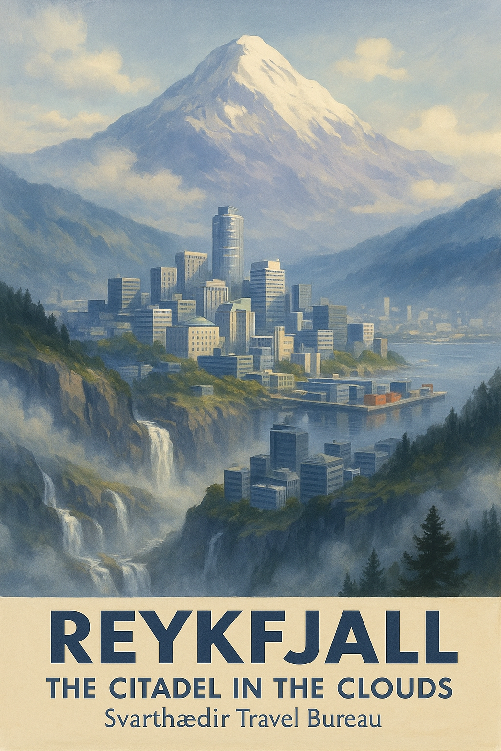 Clifftop citadel rising above clouds — iconic Svarthaedir heritage site